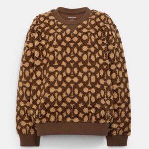 Coach Signature Sherpa Tan and Brown Men's Crewneck Sweater